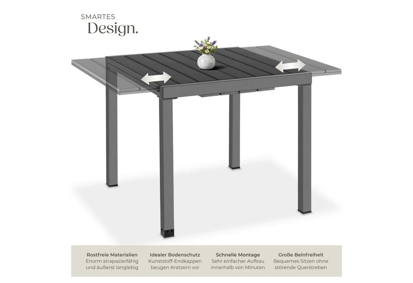 tectake Gartentisch Inca Schwarz Ausziehbar Aluminium - Bild 3