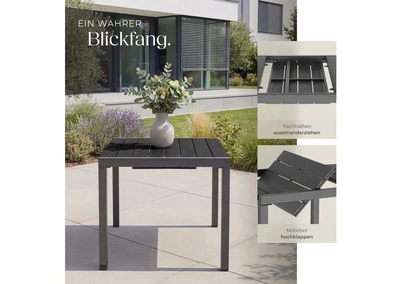 tectake Gartentisch Inca Schwarz Ausziehbar Aluminium - Bild 4