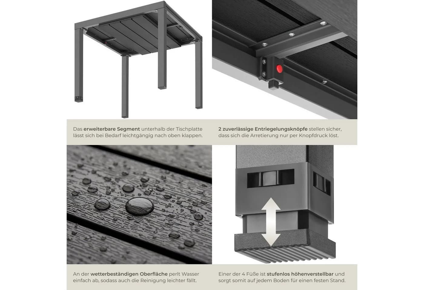 tectake Gartentisch Inca Schwarz Ausziehbar Aluminium - Bild 5