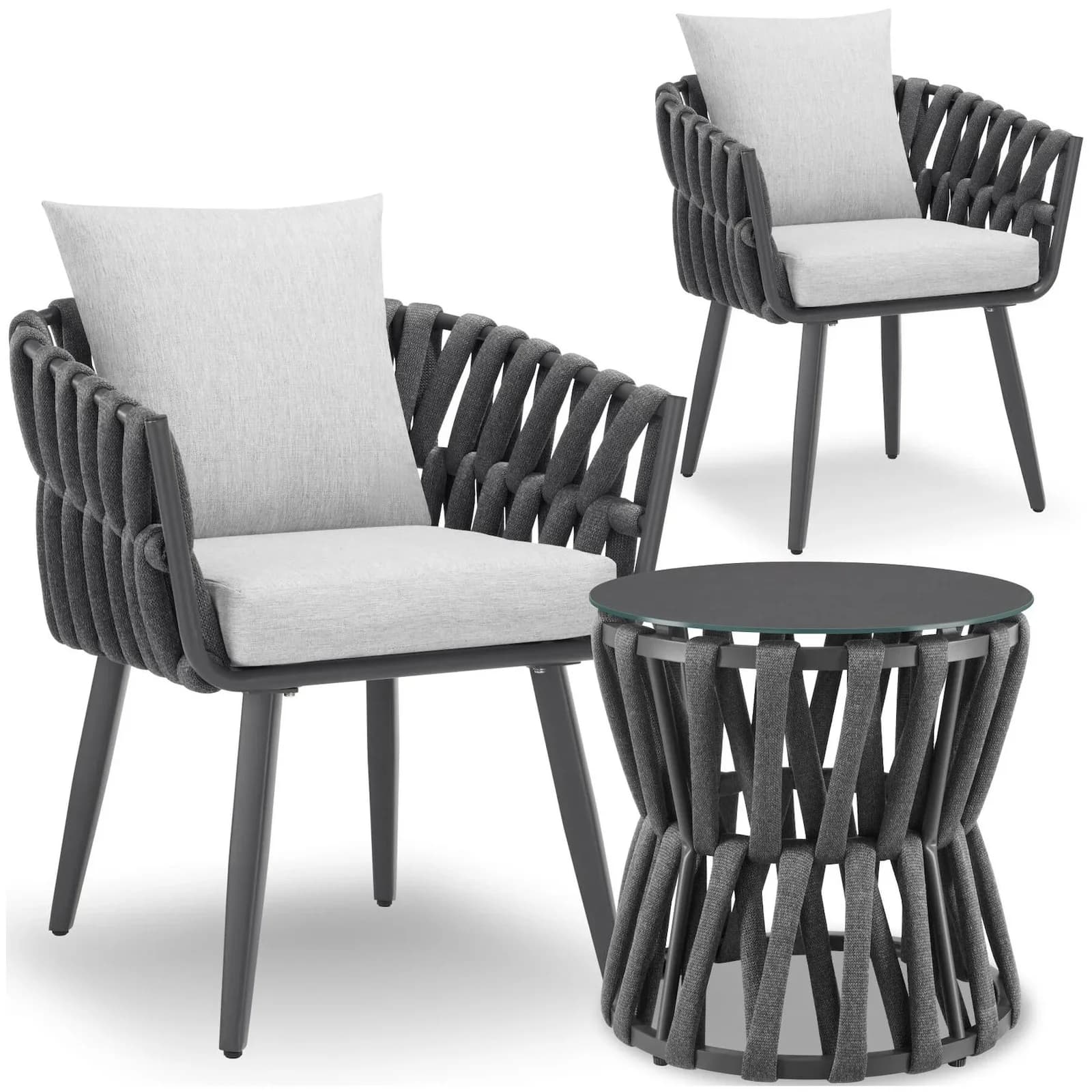 tectake Gartenlounge-Set 3-tlg. Anthrazit Aluminium mit Glasplatte
