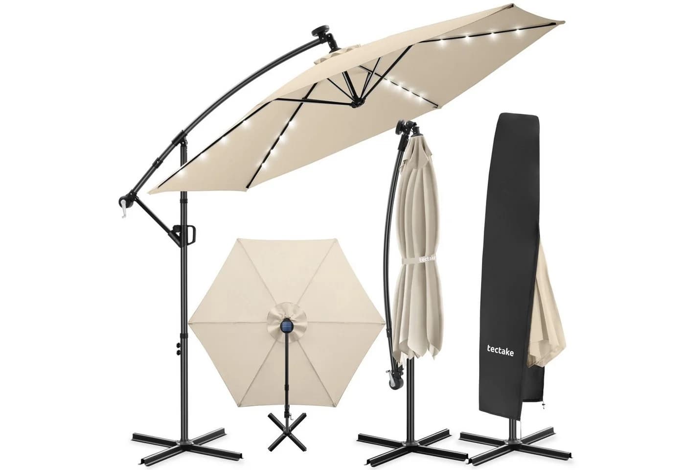 TECTAKE Ampelschirm Artemis Beige mit Solar-LED & Doppeldach - Bild 3