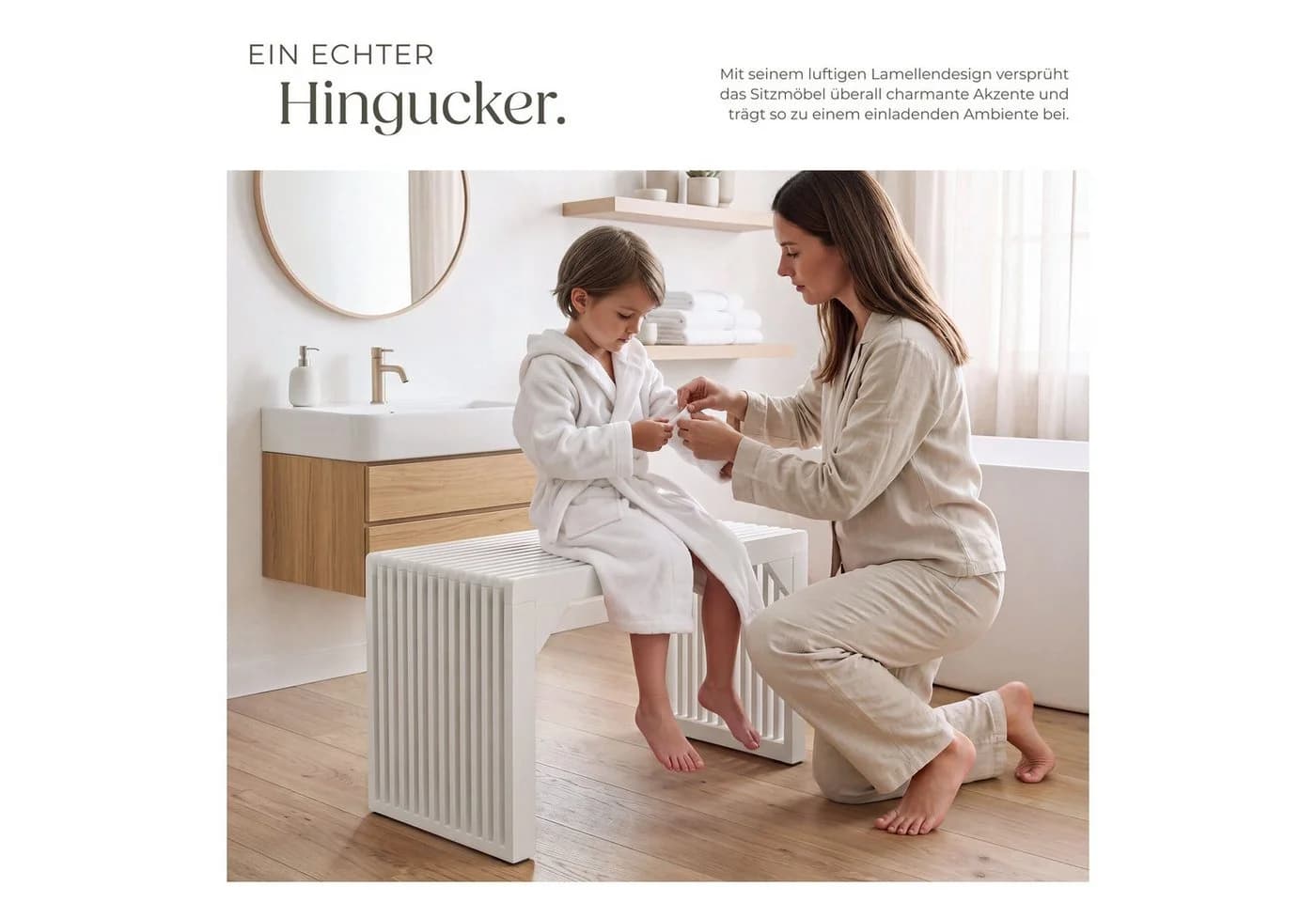 TECTAKE Sitzbank Ribb Lamellenoptik Weiß Bambus - Bild 4