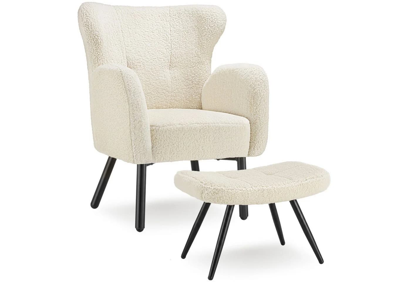 TECTAKE Relaxsessel Vänersborg mit Hocker Bouclé skandinavisch - Bild 2