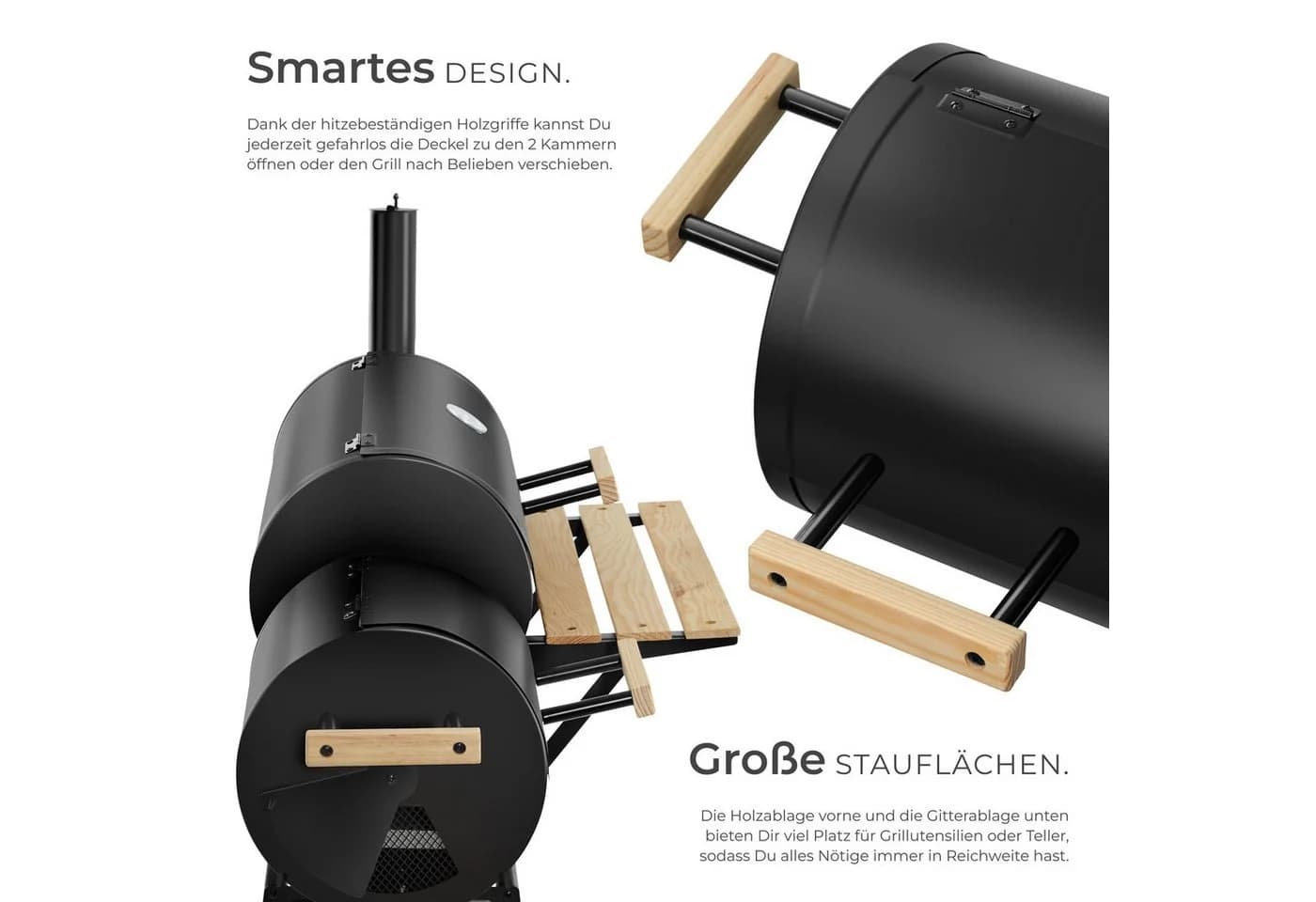 TECTAKE Holzkohlegrill Smoker 2in1 Schwarz mit Thermometer - Bild 4
