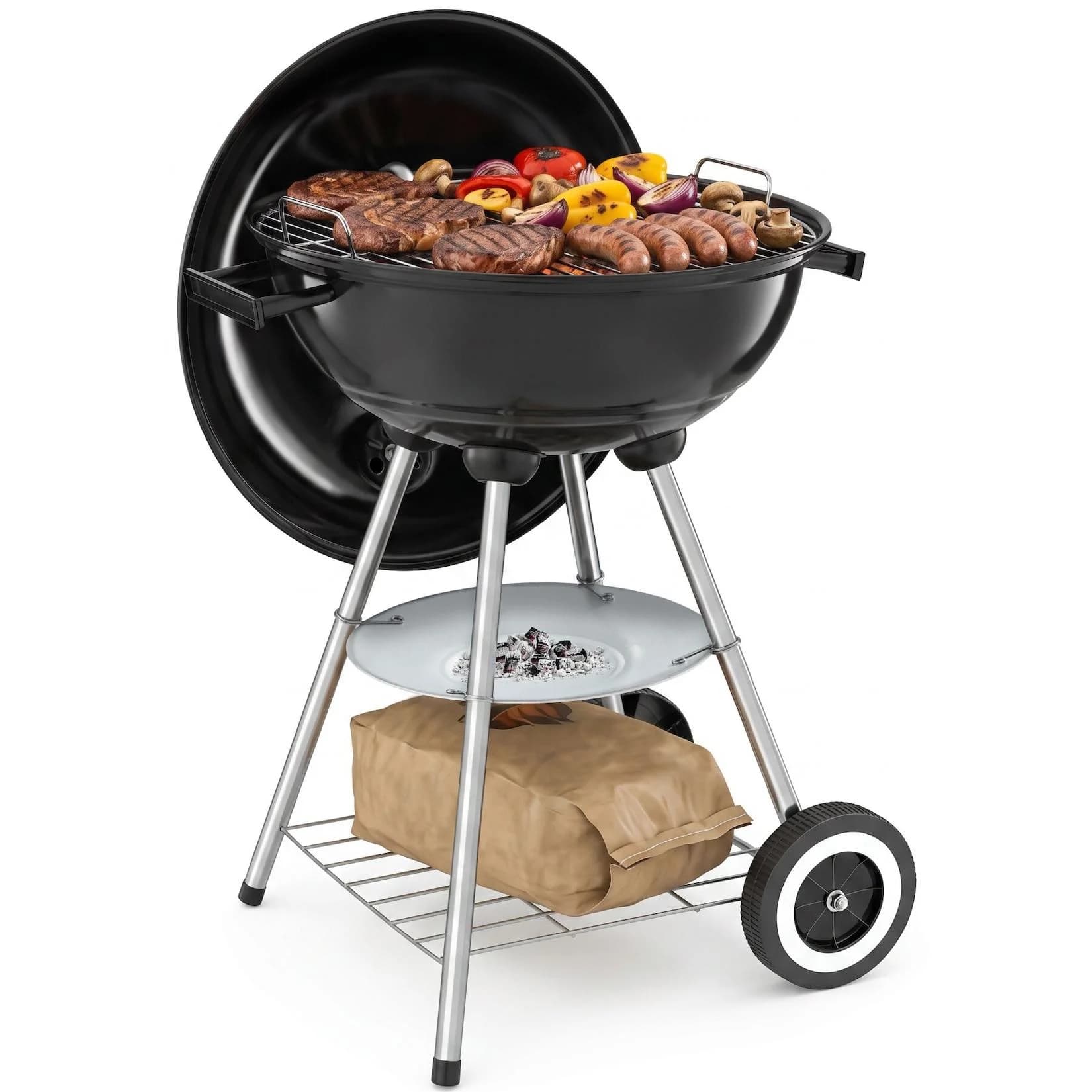 TecTake Kugelgrill mit 2 Rädern & abnehmbarer Ascheschale