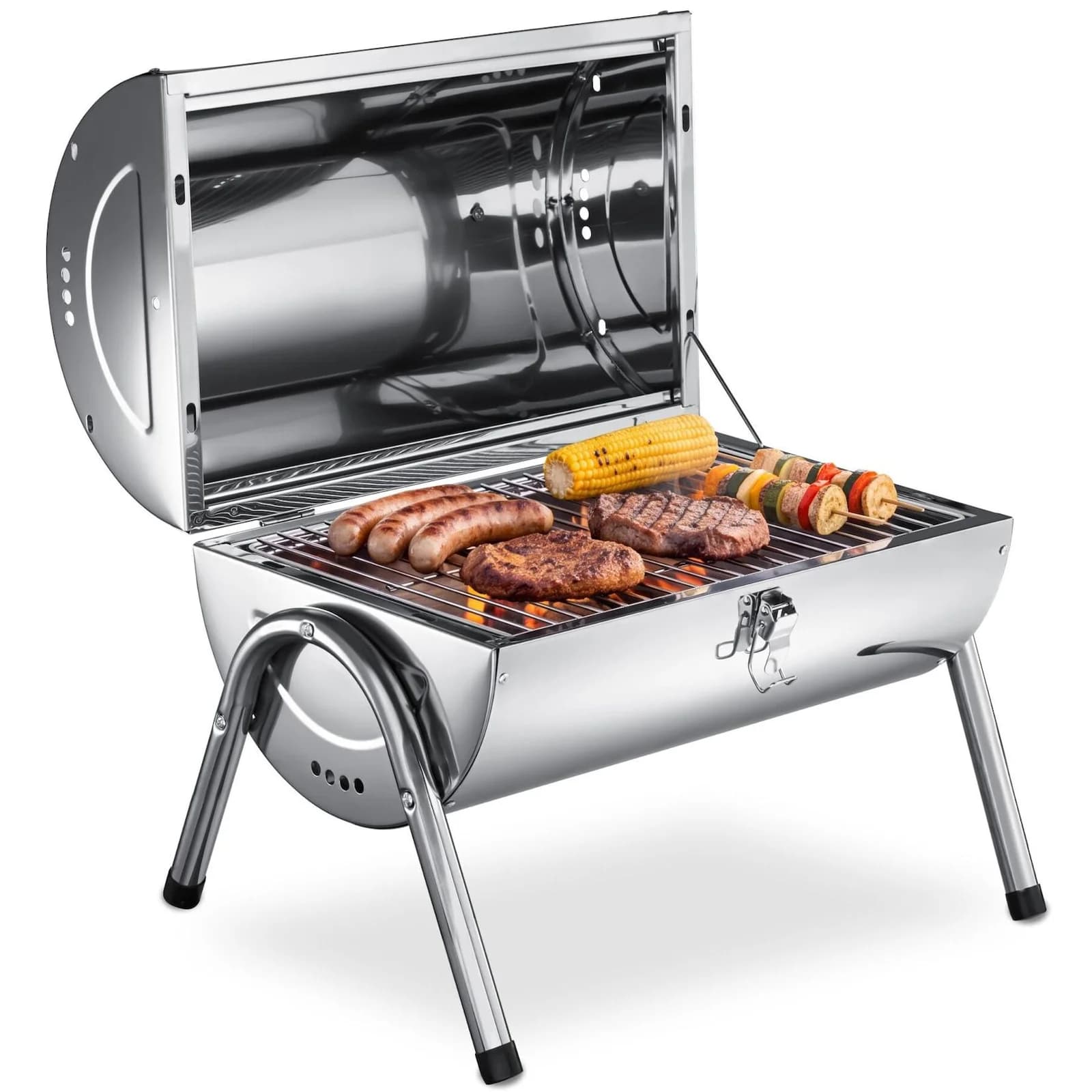 tectake Edelstahlgrill mit Doppel-Grillfläche und 2 Kohlewannen
