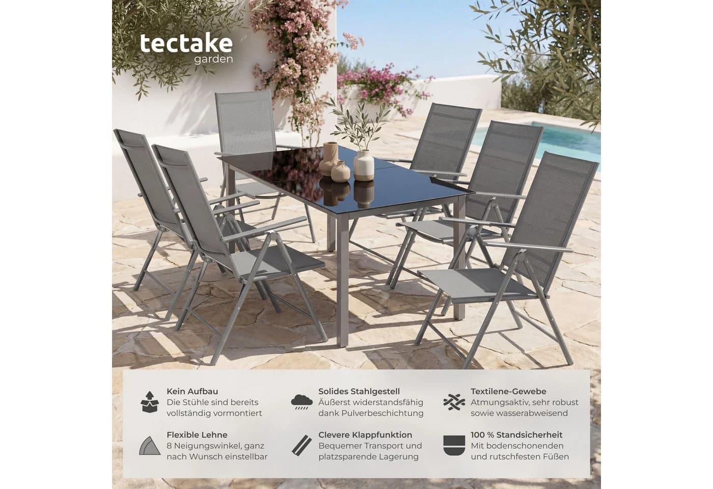 TecTake Gartenstuhl Klappbar 8-fach Verstellbare Rückenlehne - Bild 2