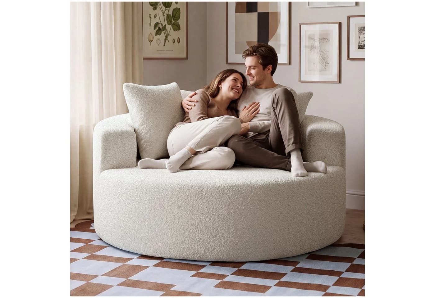 TECTAKE Relaxsessel Love mit Bouclé-Bezug Beige Halbkreisförmige Lehne - Bild 2