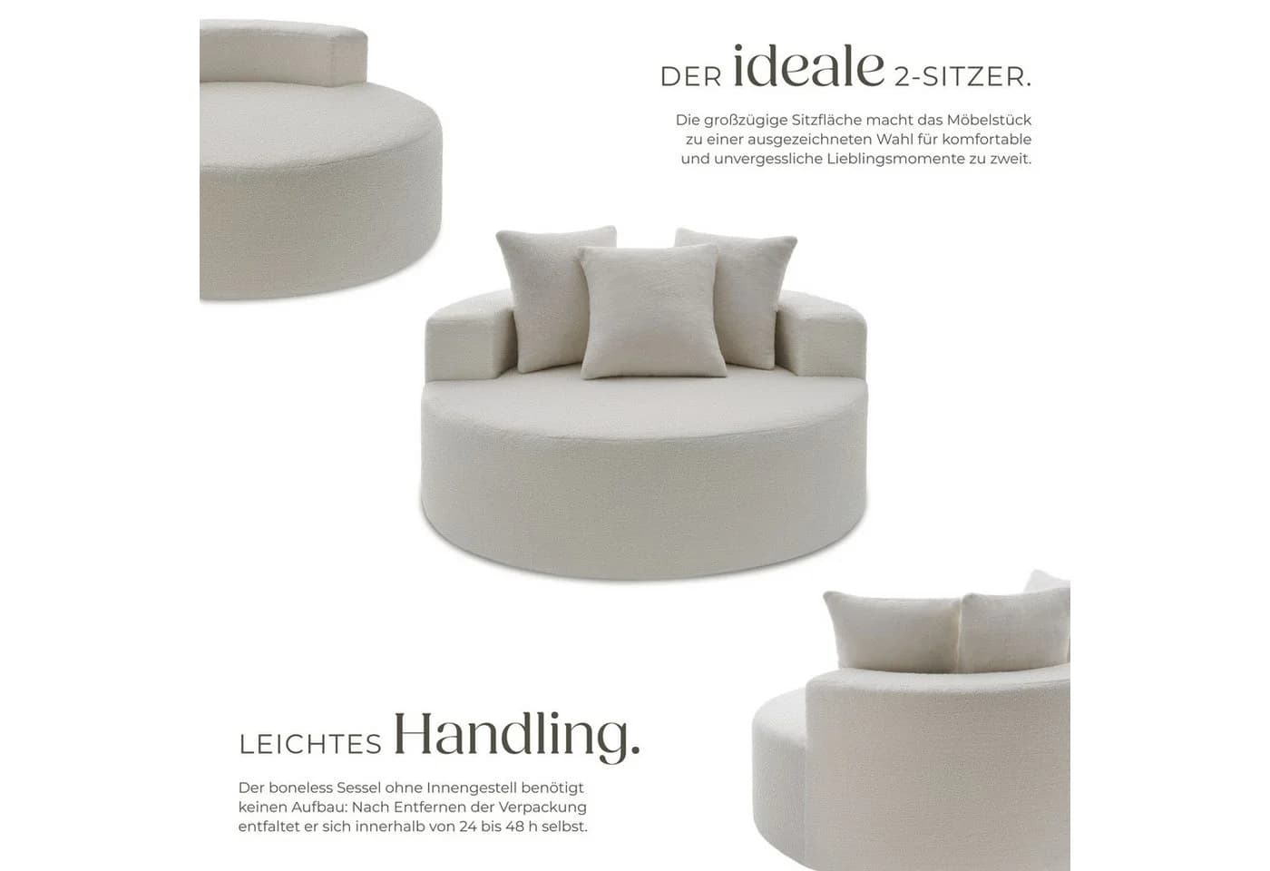 TECTAKE Relaxsessel Love mit Bouclé-Bezug Beige Halbkreisförmige Lehne - Bild 3