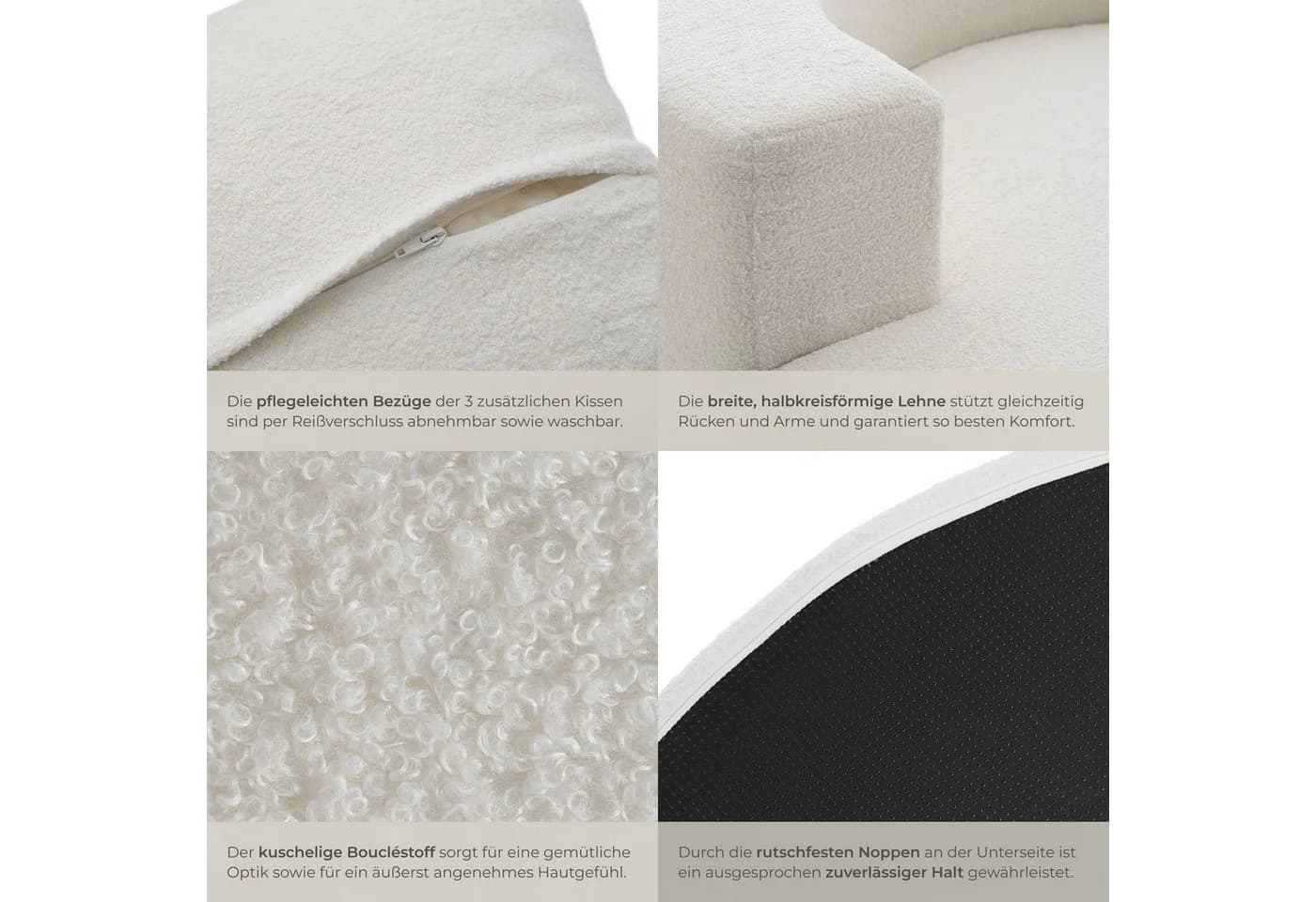 TECTAKE Relaxsessel Love mit Bouclé-Bezug Beige Halbkreisförmige Lehne - Bild 5