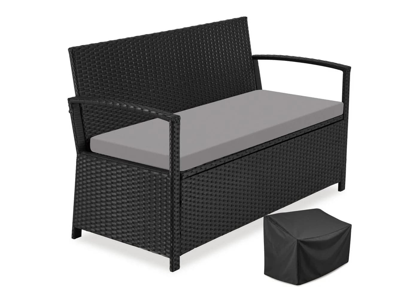 TECTAKE Gartenbank Vecchia 2-Sitzer Schwarz Polyrattan mit Stauraum - Bild 2