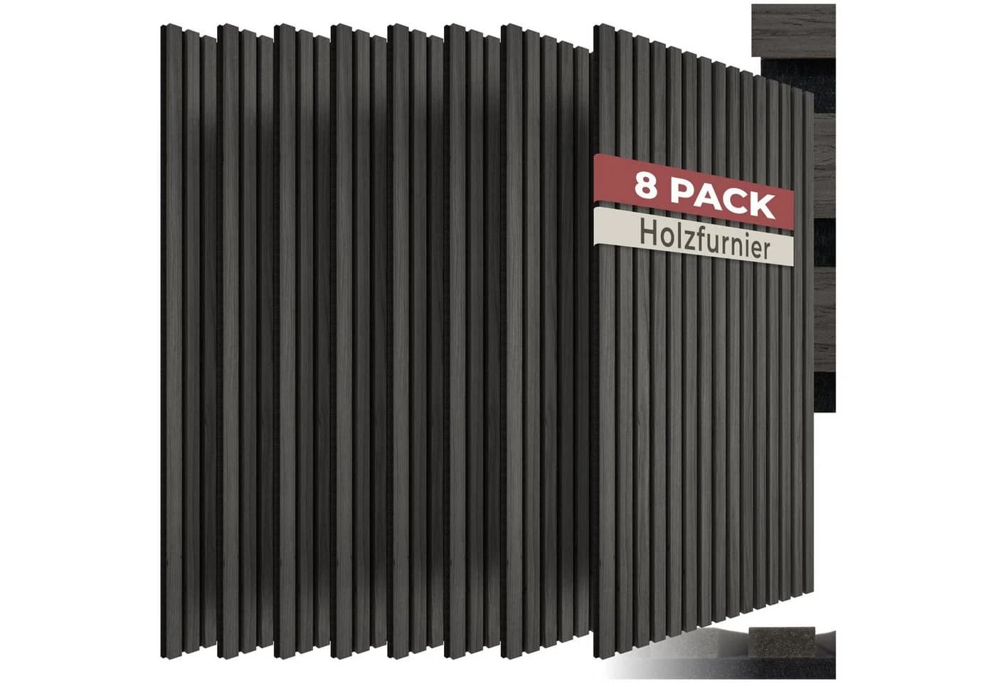 TECTAKE Akustikpaneele Wand 8-tlg. Echtholzfurnier Eiche Schwarz - Bild 2