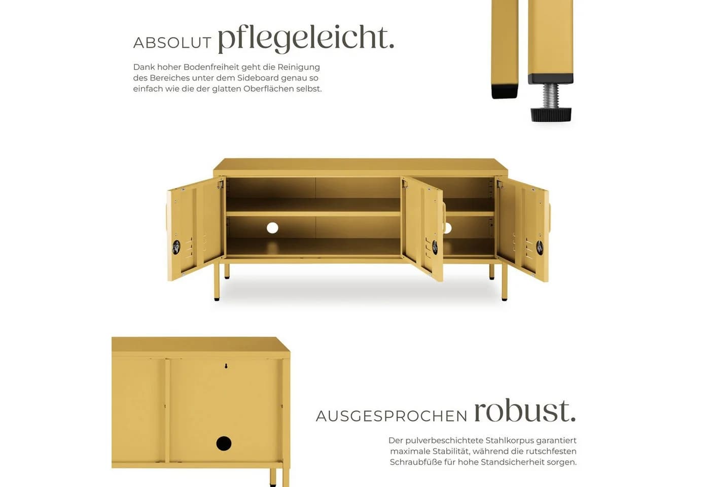 TECTAKE Sideboard Baker 3 Türen abschließbar Stahl Gelb - Bild 3