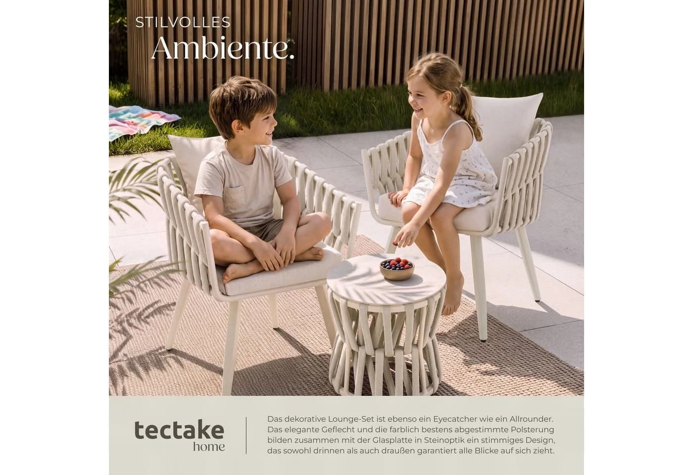 TECTAKE Gartenlounge-Set Lugano 3-tlg. Beige Aluminium Rope-Design - Bild 4