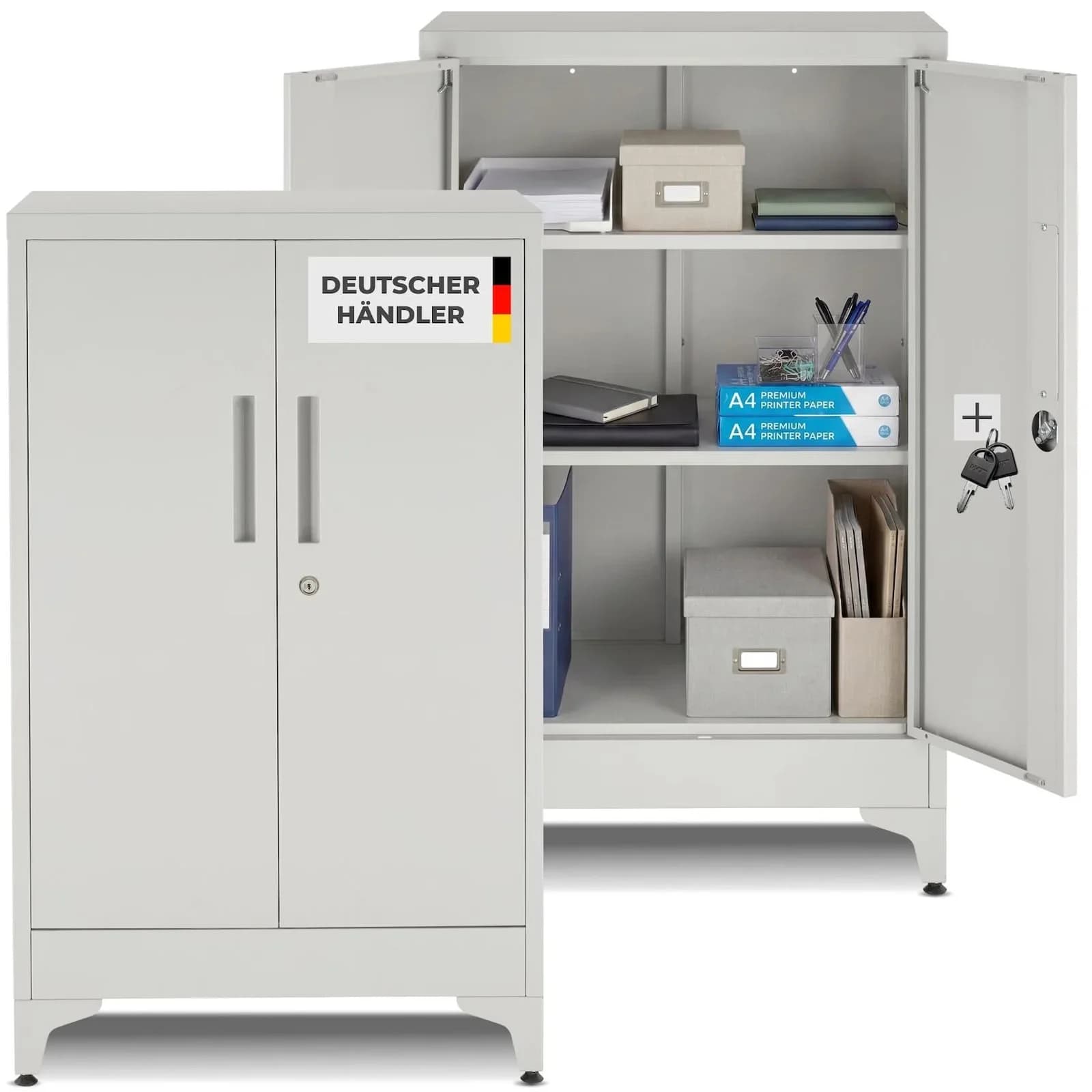 TecTake Aktenschrank mit verstellbaren Böden und Kippschutz