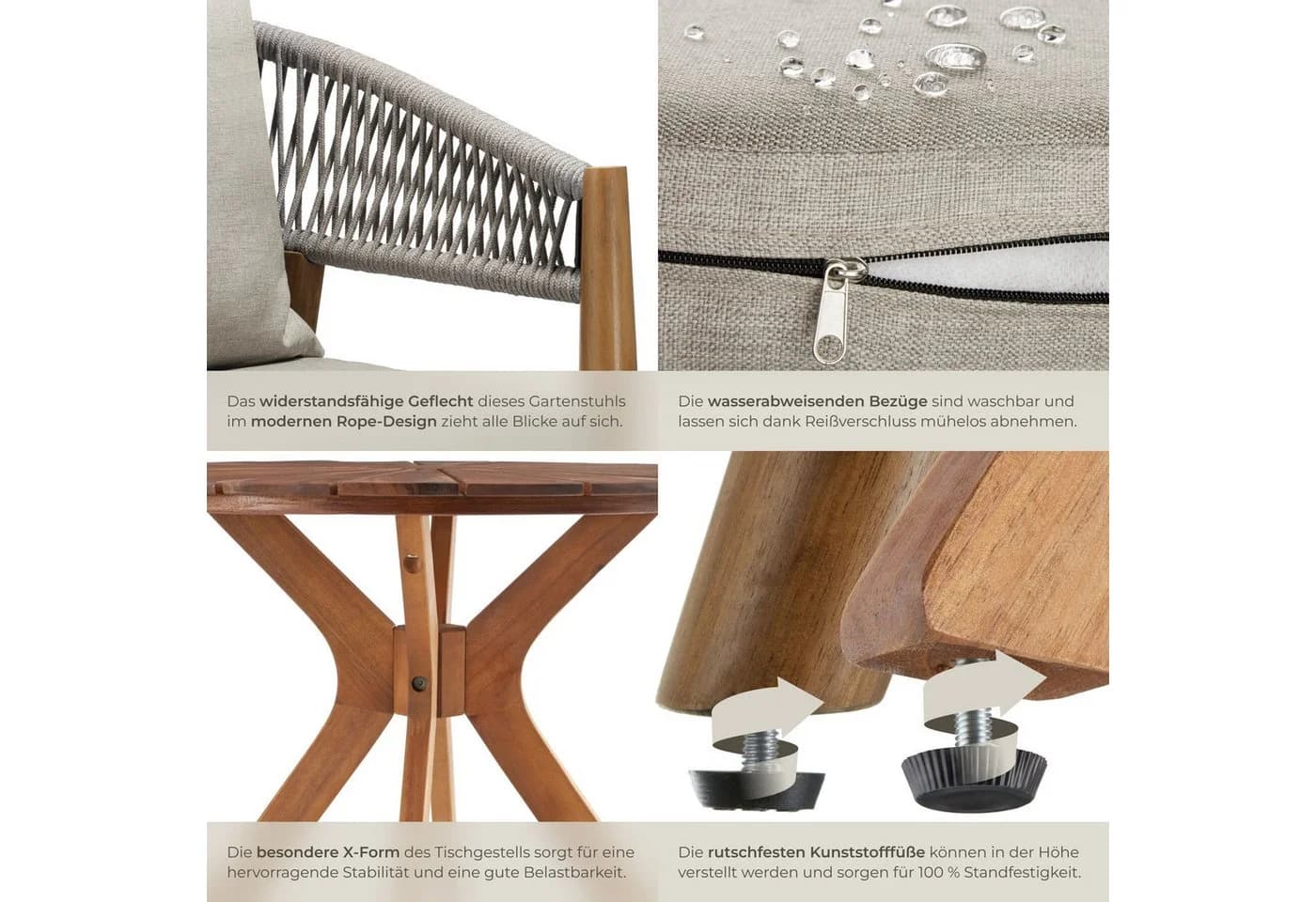 TECTAKE Gartenlounge-Set 3-tlg. Akazienholz Grau mit Kissen - Bild 5