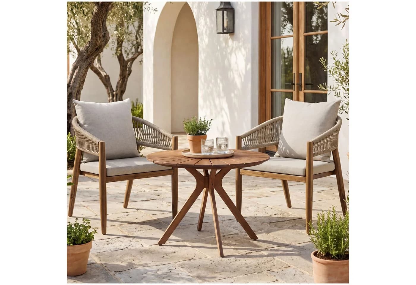 TECTAKE Gartenlounge-Set 3-tlg. Akazienholz Sand Rope-Design - Bild 2