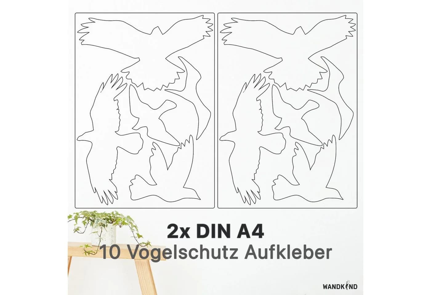 WANDKIND Vogelschutz Aufkleber Schwarz - 10 Sticker Fenster