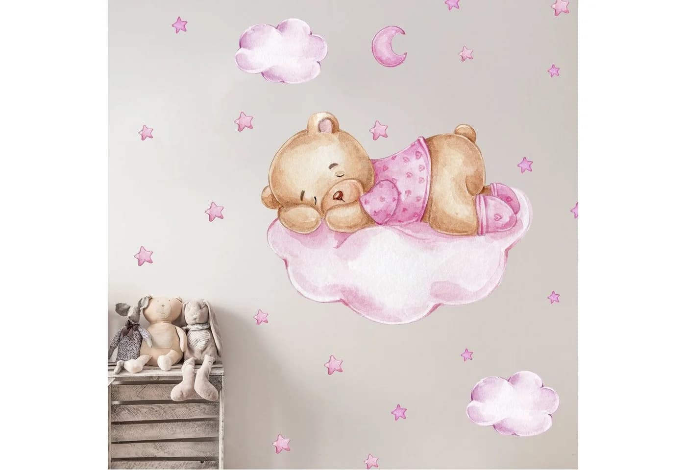 WANDKIND Wandtattoo Bär auf der Wolke Rosa V269 selbstklebend - Bild 3