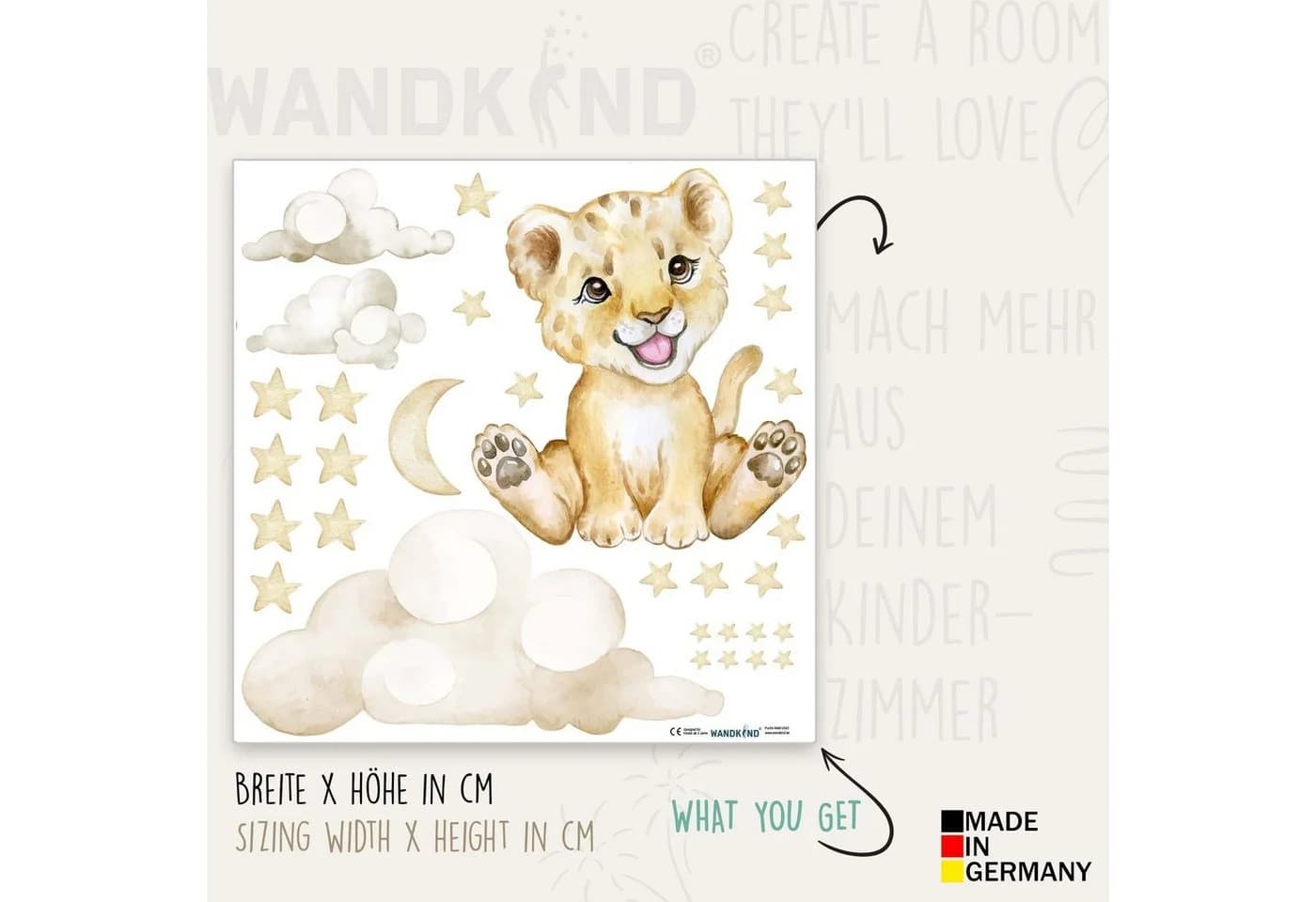WANDKIND Wandtattoo Löwe auf der Wolke V273 Selbstklebend