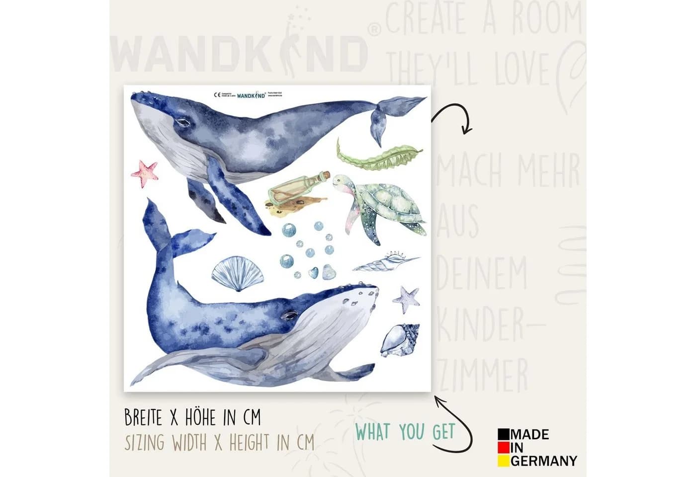 WANDKIND Wandtattoo Wal Set V230 Seesterne Schildkröte rückstandslos ablösbar - Bild 3
