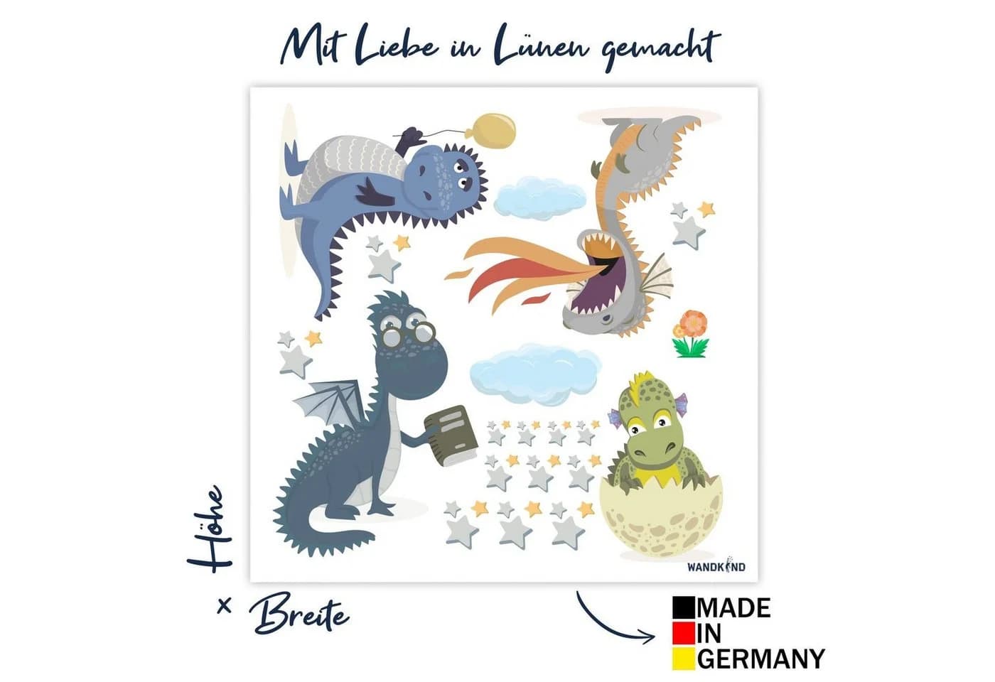 WANDKIND Wandtattoo Dino Freunde V290 Kinderzimmer handgezeichnet