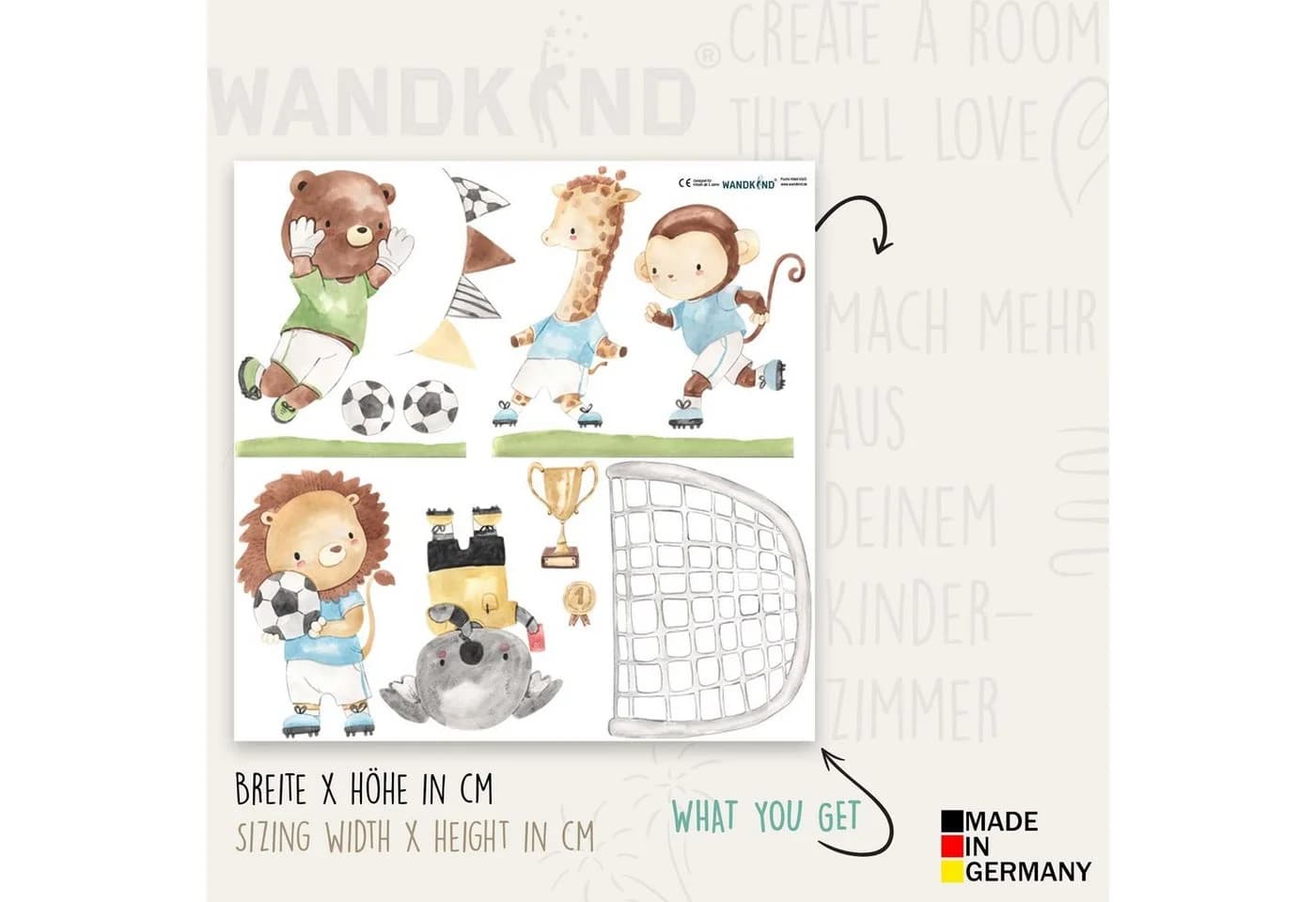 WANDKIND Wandtattoo Fußballtiere V407 Fußballfeld wieder ablösbar