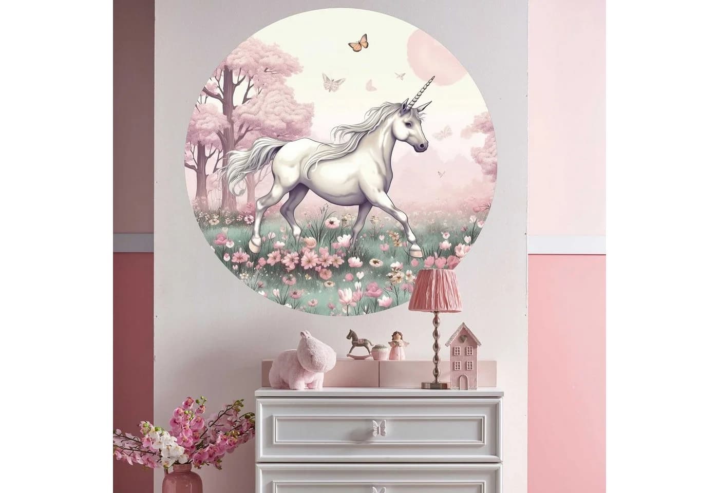 WANDKIND Wandtattoo Einhorn RUND V417 Blumenwiese - Selbstklebend - Bild 3