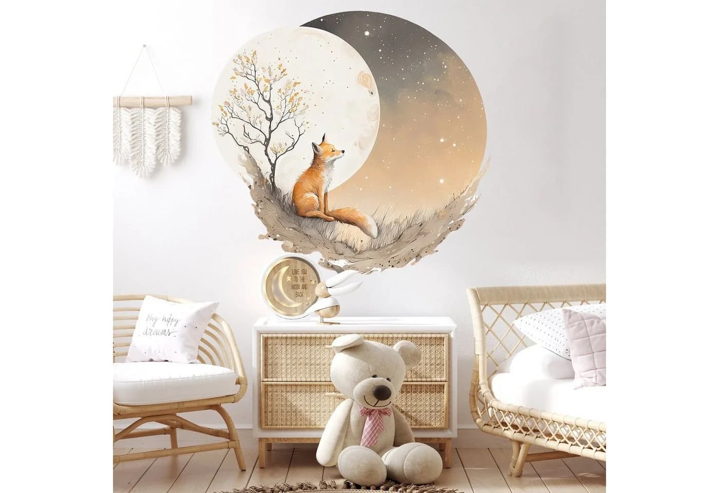 WANDKIND Wandtattoo Fuchs auf dem Mond V411 - Selbstklebend & Wieder Ablösbar