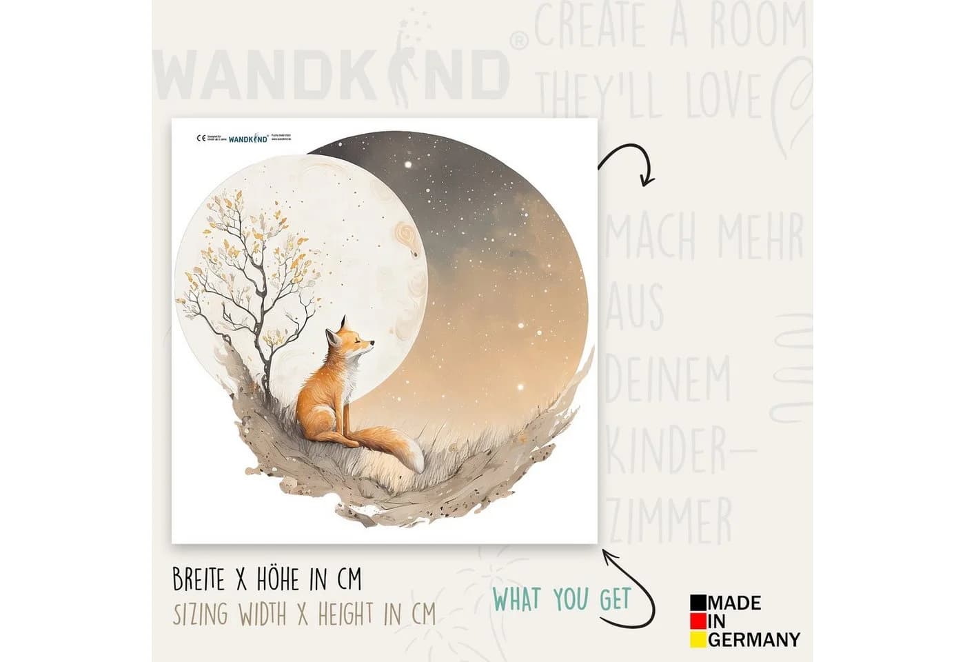 WANDKIND Wandtattoo Fuchs auf dem Mond V411 - Selbstklebend & Wieder Ablösbar - Bild 3