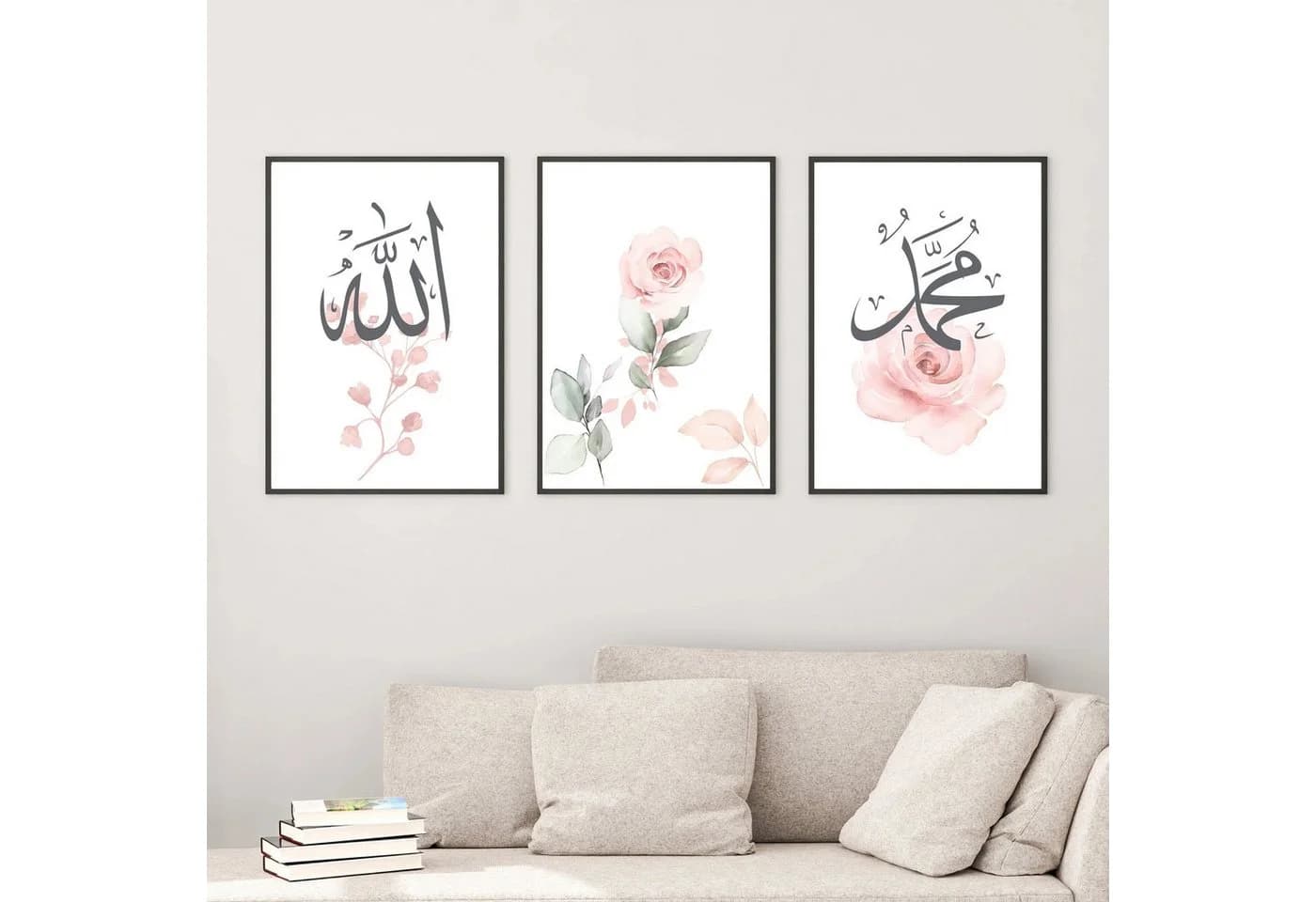 3er Set Islamische Poster Allah Rose Muhammad Kalligraphie Pastell - Bild 2
