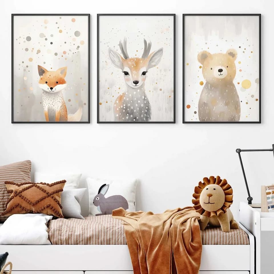 WANDKIND Poster Waldtiere 3er Set Bär Fuchs Reh Beige Kinderzimmer - Bild 4