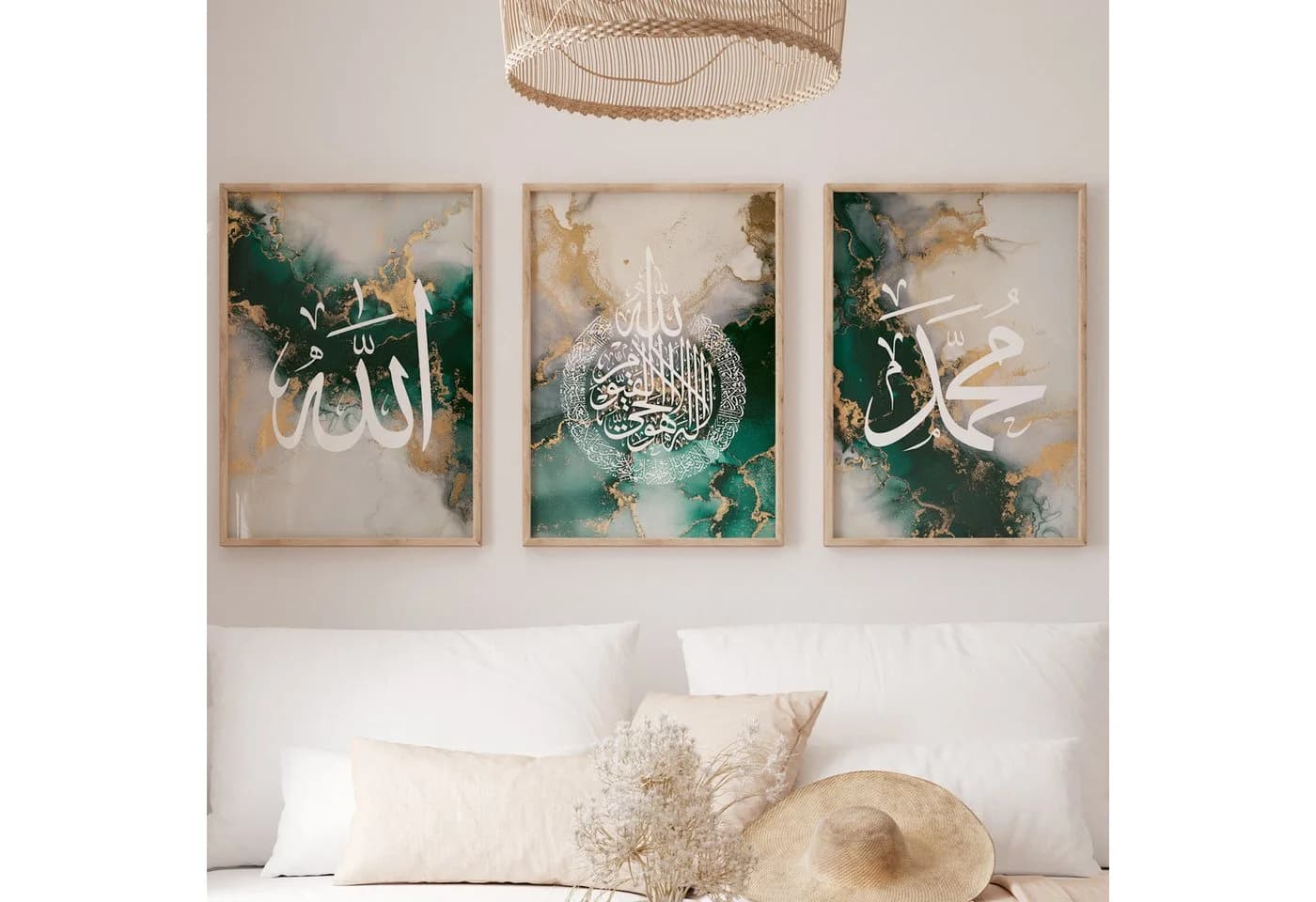 WANDKIND Poster Set 3-teilig Arabische Kalligraphie Grün/Gold Holzrahmen - Bild 3