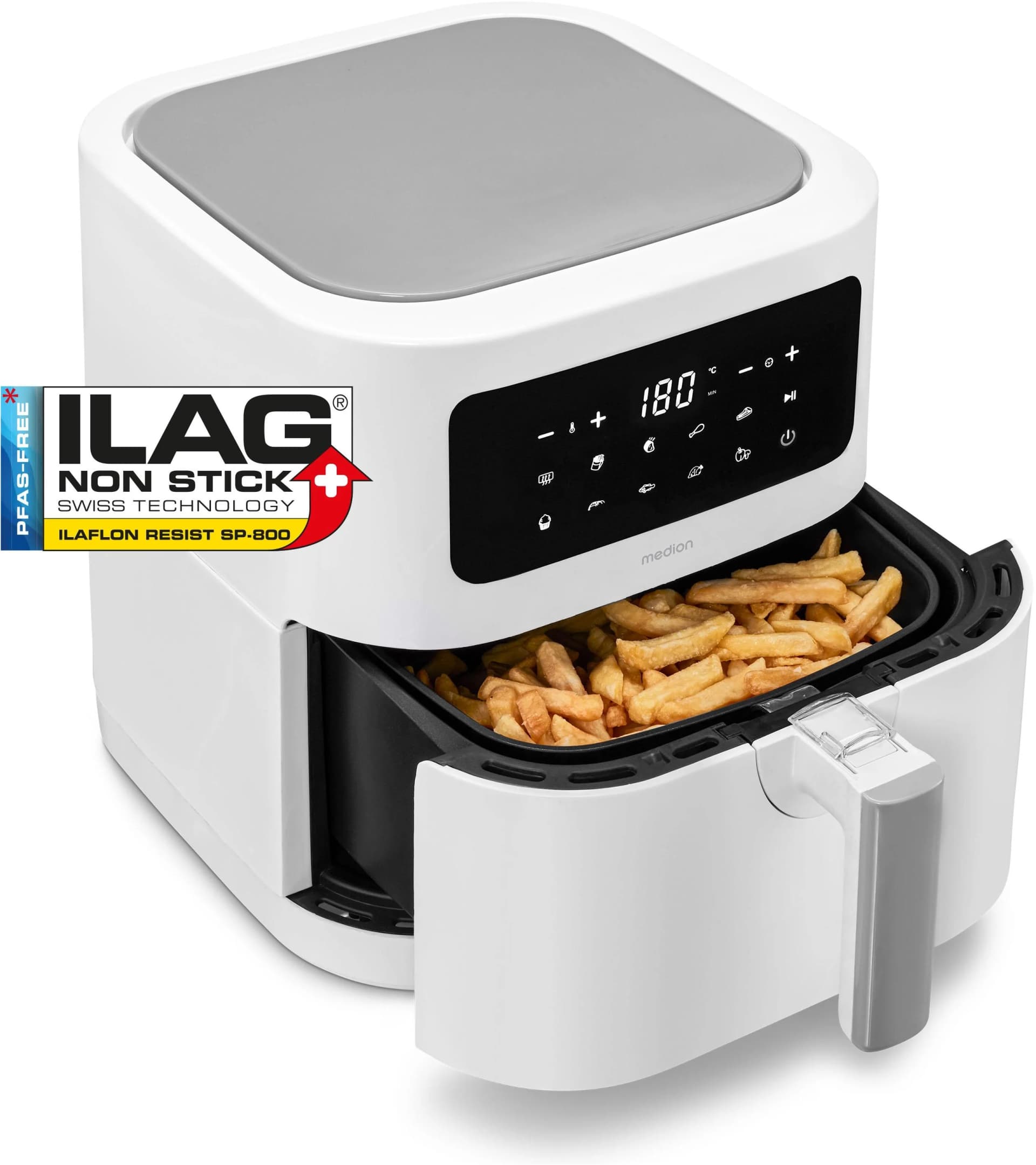 MEDION Heißluftfritteuse MD 11740 E40 XL Weiß mit 9 Automatikprogrammen