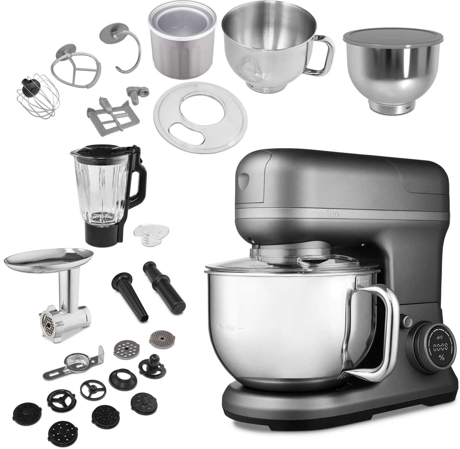 MEDION Küchenmaschine MD 18442 Titan 8 Stufen 1200W