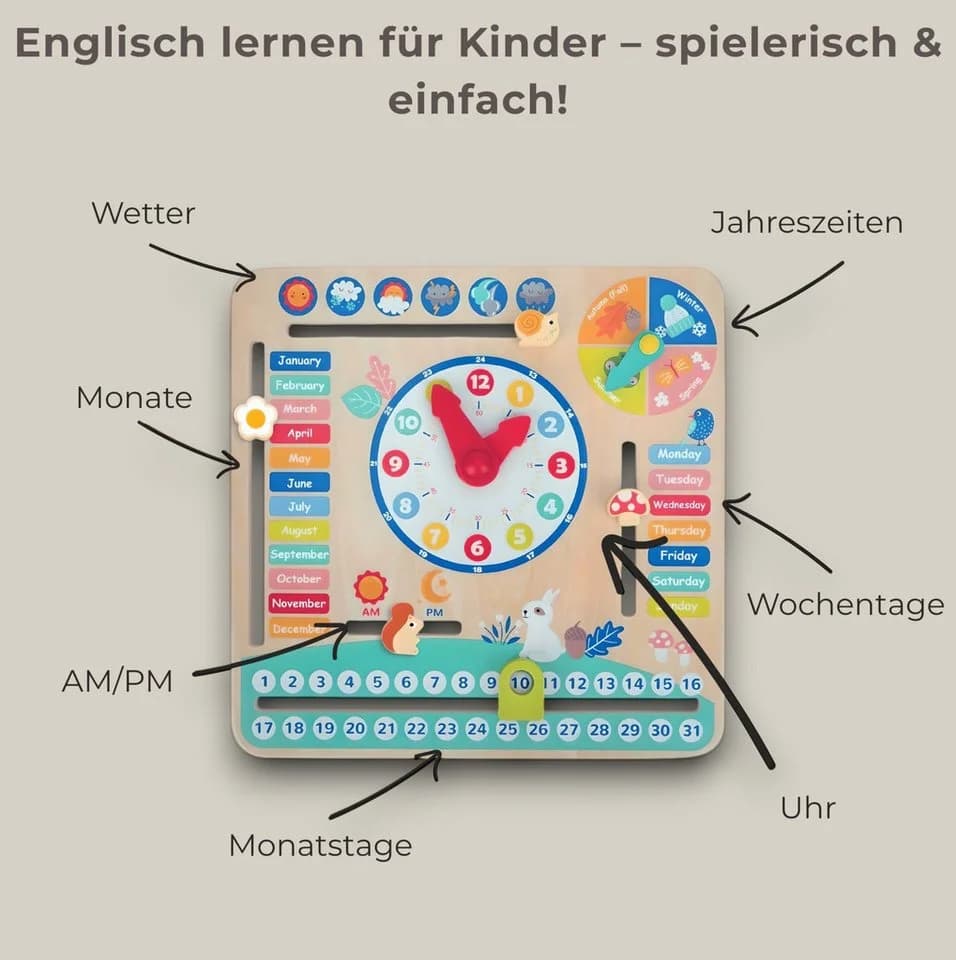 Zayno Kalenderuhr "My Calendar" Beige/Bunt Lernspielzeug - Bild 4