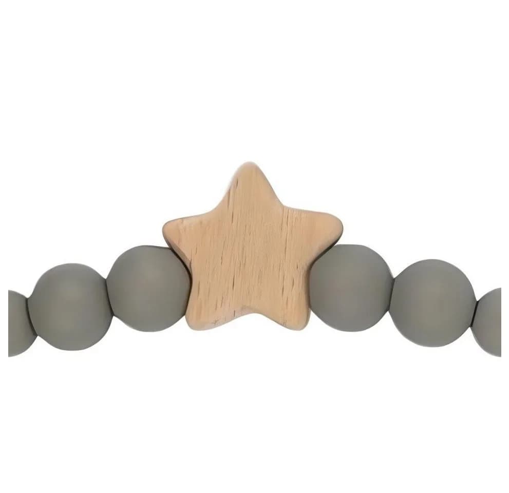 Zayno Schnullerkette "Sternchen" Silbergrau Holz Silikon