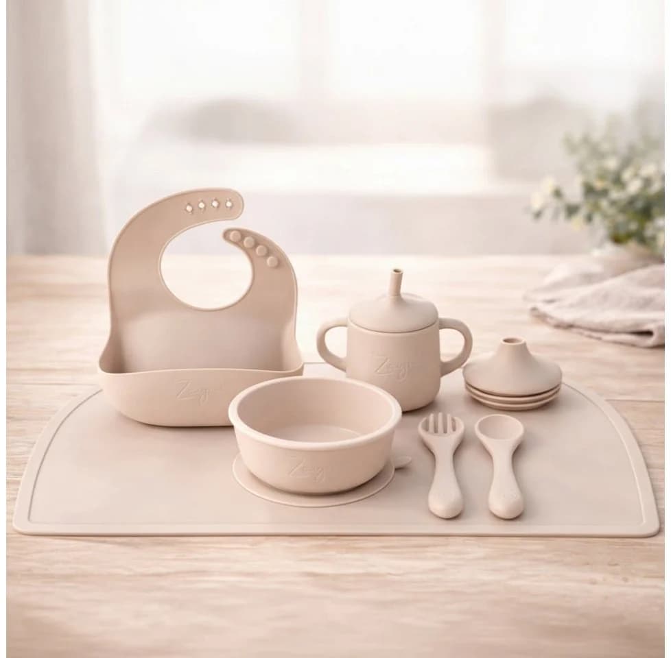 Zayno Kindergeschirr-Set 8-tlg. Silikon Beige BPA-frei