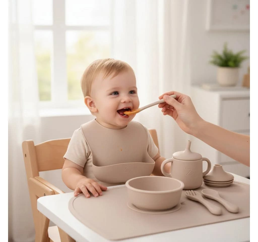 Zayno Kindergeschirr-Set 8-tlg. Silikon Beige BPA-frei - Bild 4