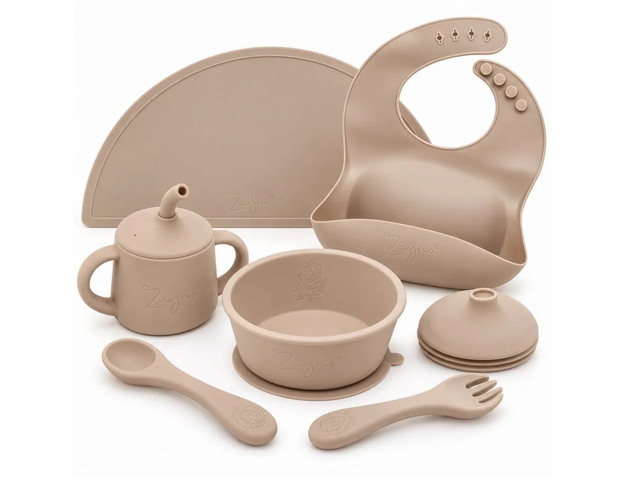 Zayno Kindergeschirr-Set 8-tlg. Silikon Seidenbraun BPA-frei - Bild 2