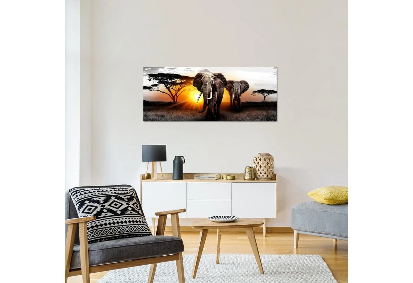 Runa Art XXL-Wandbild Elefant Afrika Sonnenuntergang Savanne - Bild 4