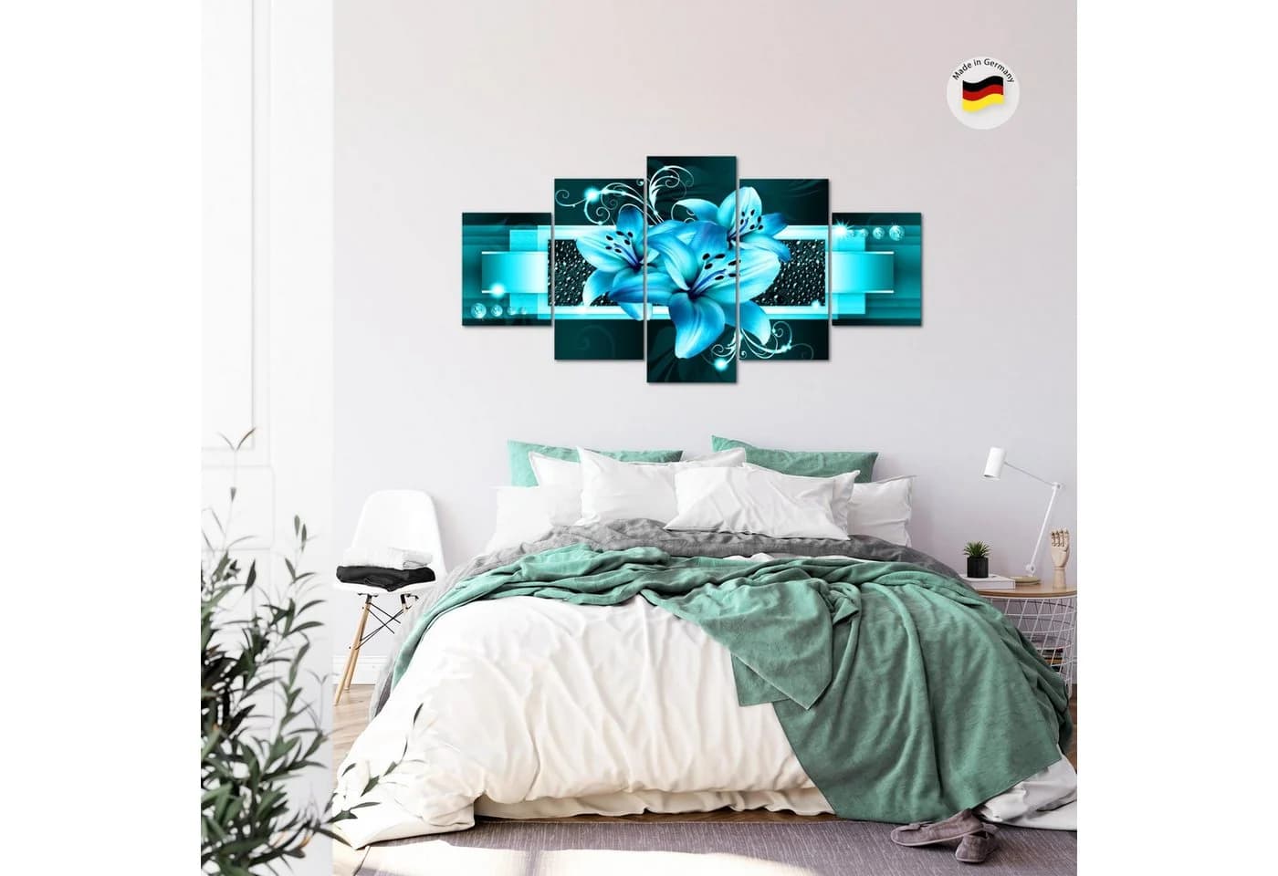 Runa Art 5-teiliges Wandbild Blumen Lilien Türkis