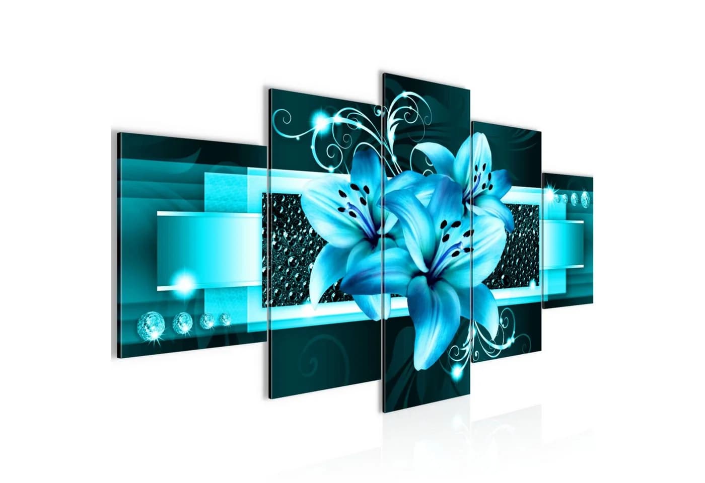 Runa Art 5-teiliges Wandbild Blumen Lilien Türkis - Bild 2