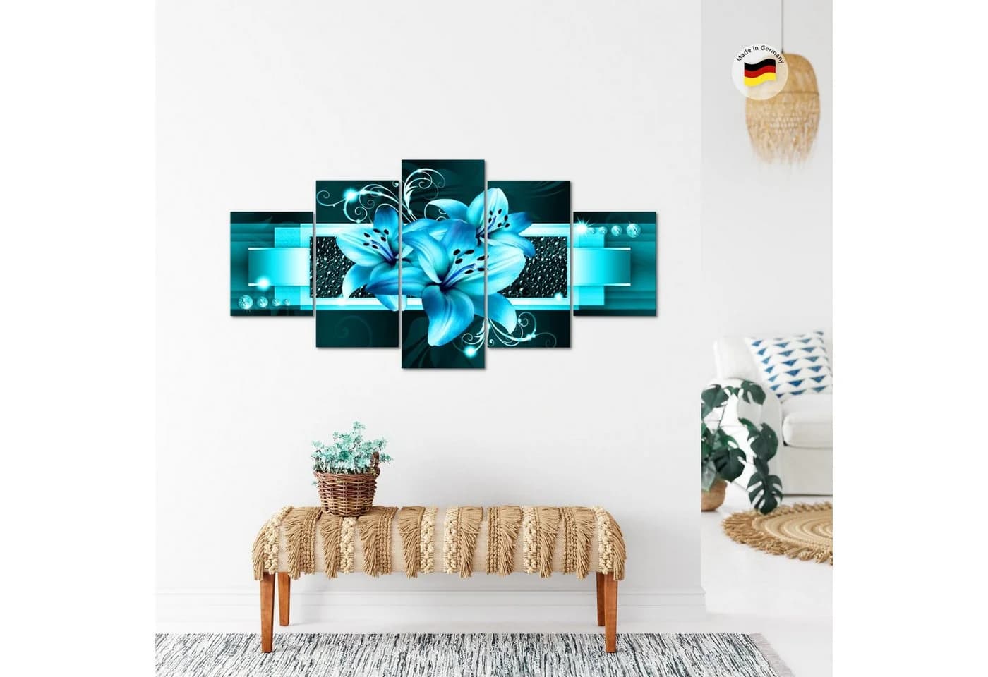 Runa Art 5-teiliges Wandbild Blumen Lilien Türkis - Bild 3