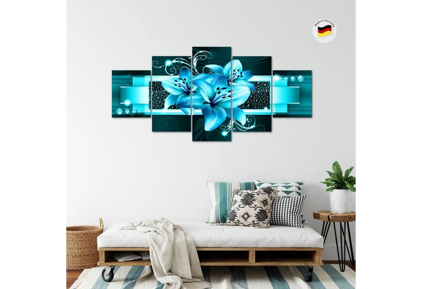 Runa Art 5-teiliges Wandbild Blumen Lilien Türkis - Bild 4
