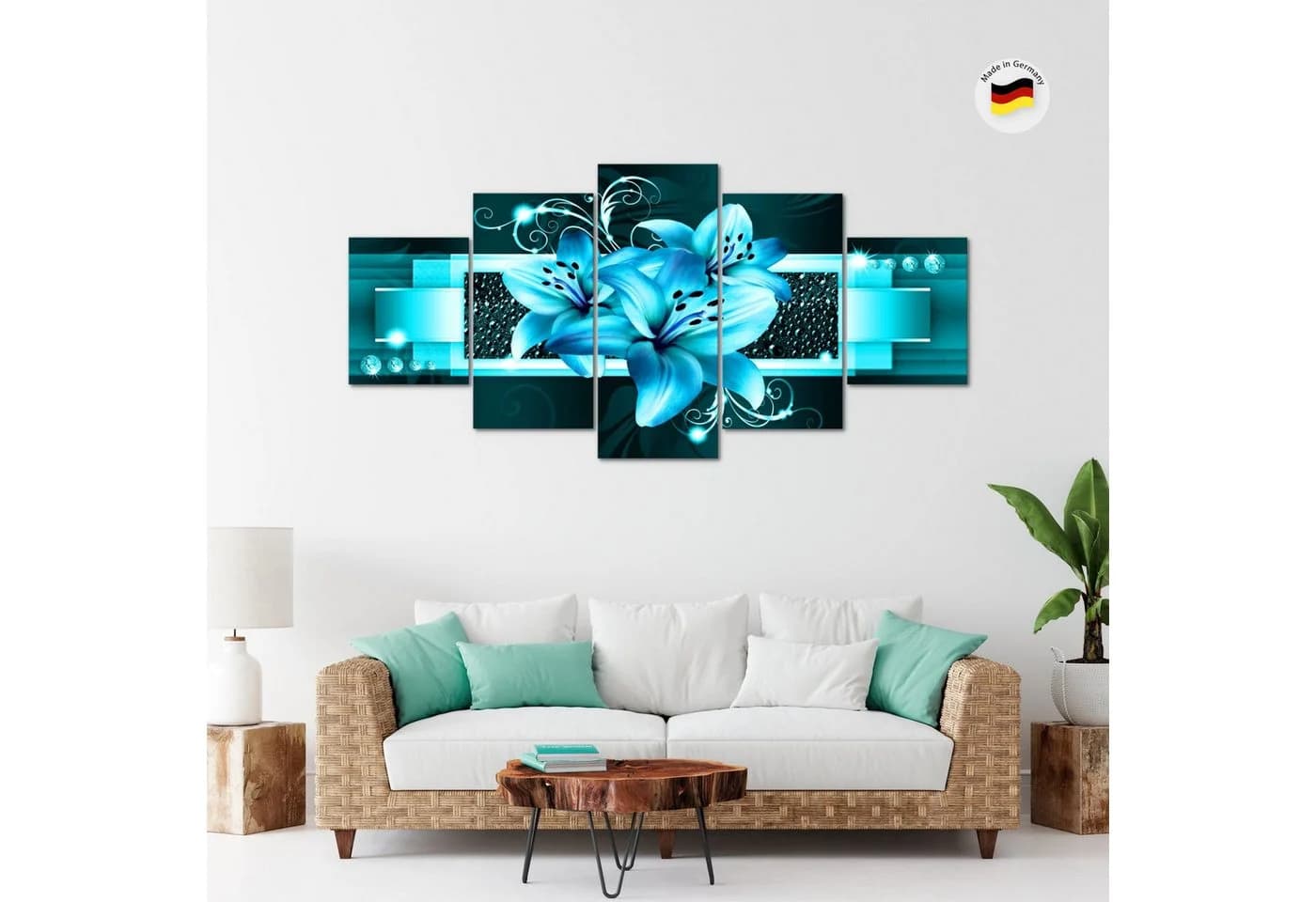 Runa Art 5-teiliges Wandbild Blumen Lilien Türkis - Bild 5