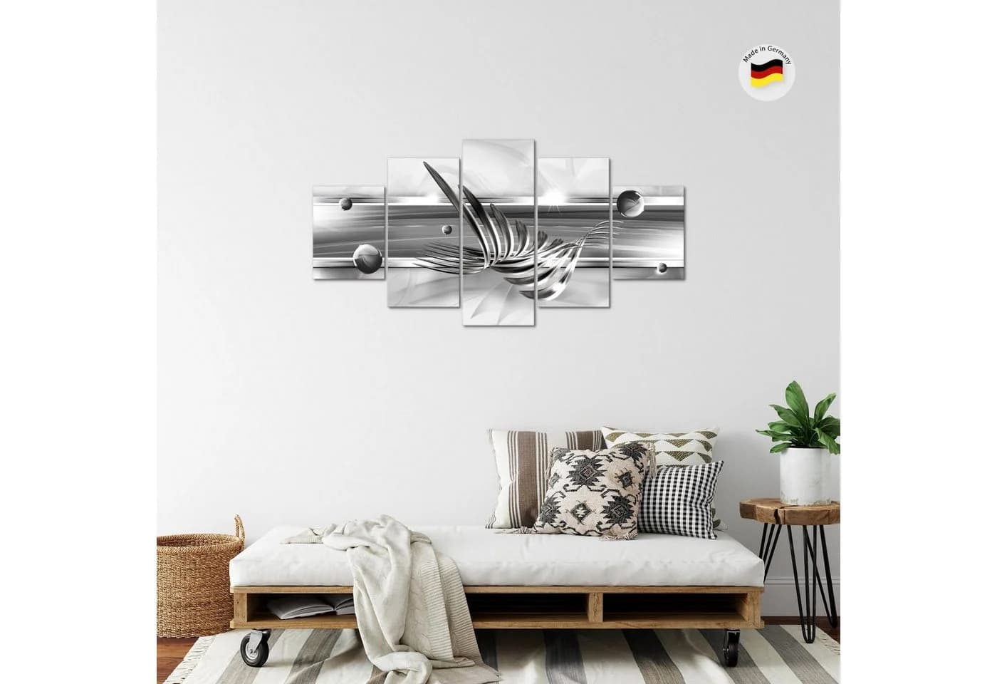 Runa Art Abstraktes 5-teiliges Wandbild Schwarz-Weiß Vlies-Leinwand - Bild 4