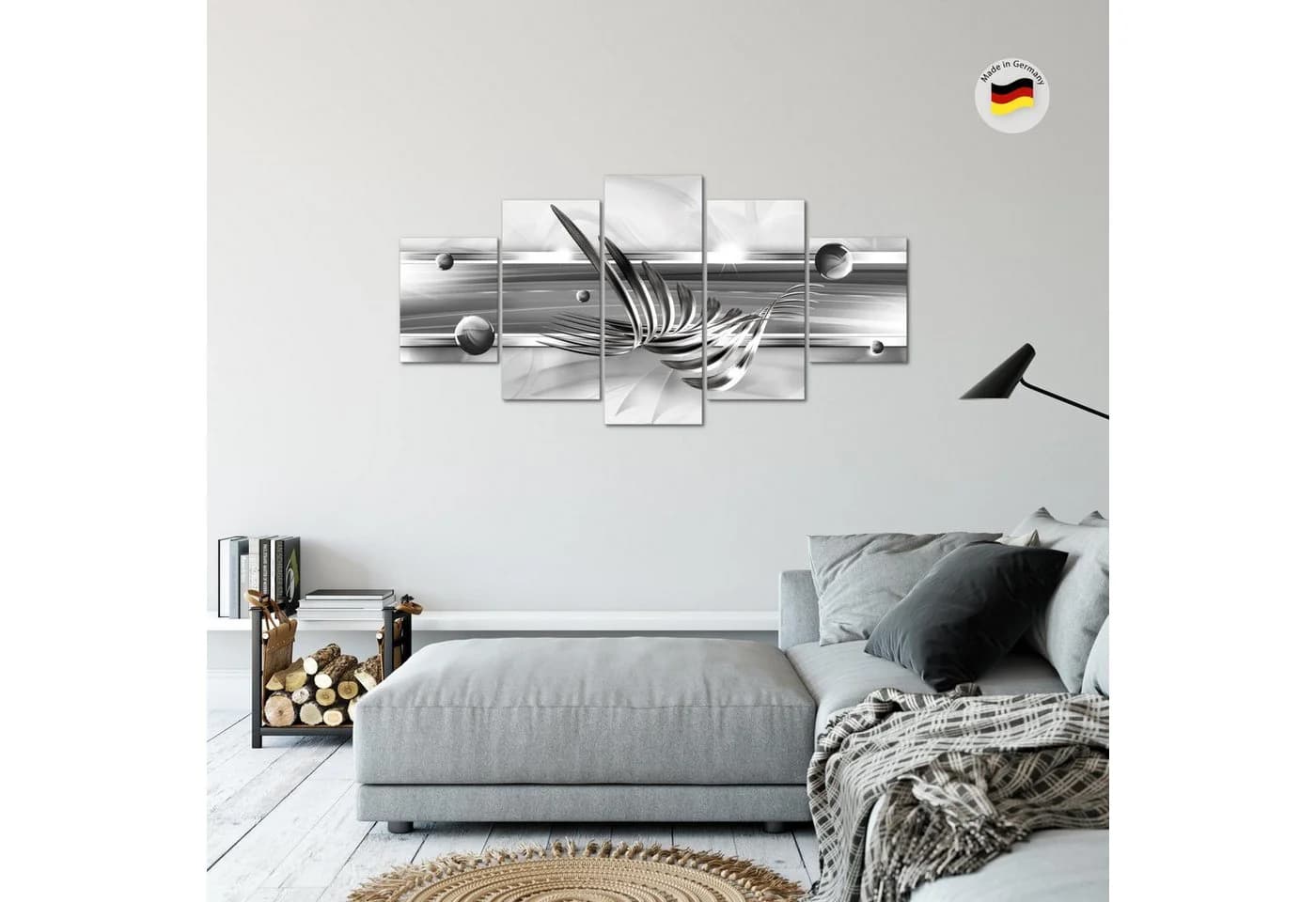 Runa Art Abstraktes 5-teiliges Wandbild Schwarz-Weiß Vlies-Leinwand - Bild 5