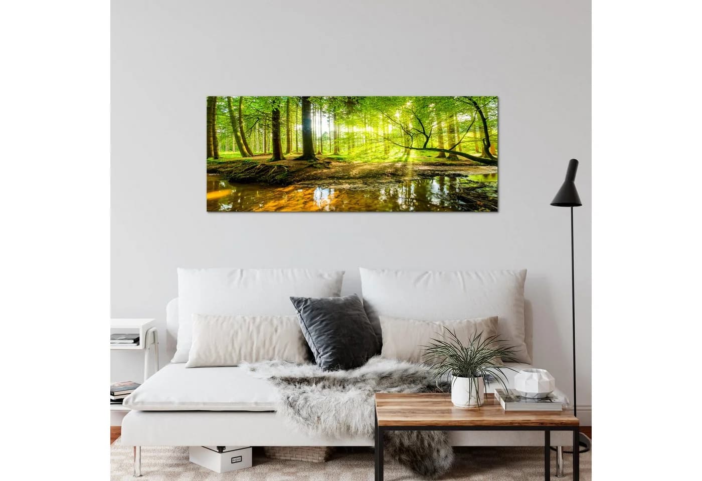 Runa Art Wandbild Wald Landschaft Deko Grün Natur Bilder 100x40 cm - Bild 5