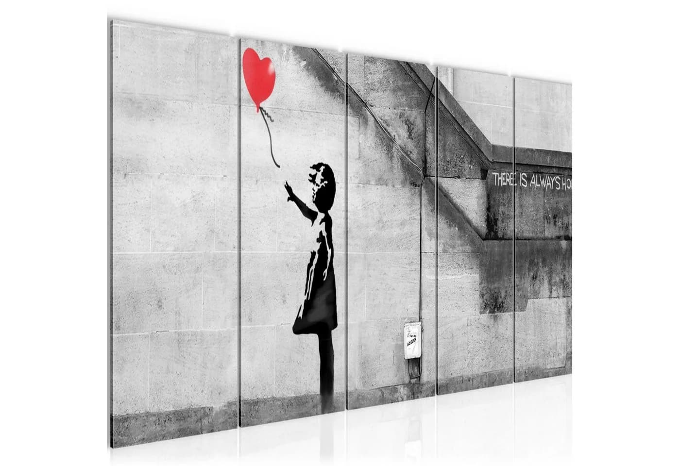 Runa Art Wandbild Banksy Ballon Girl Loft Red 5-teilig - Bild 2